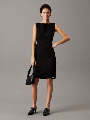 black slim scuba gathered dress for women calvin klein