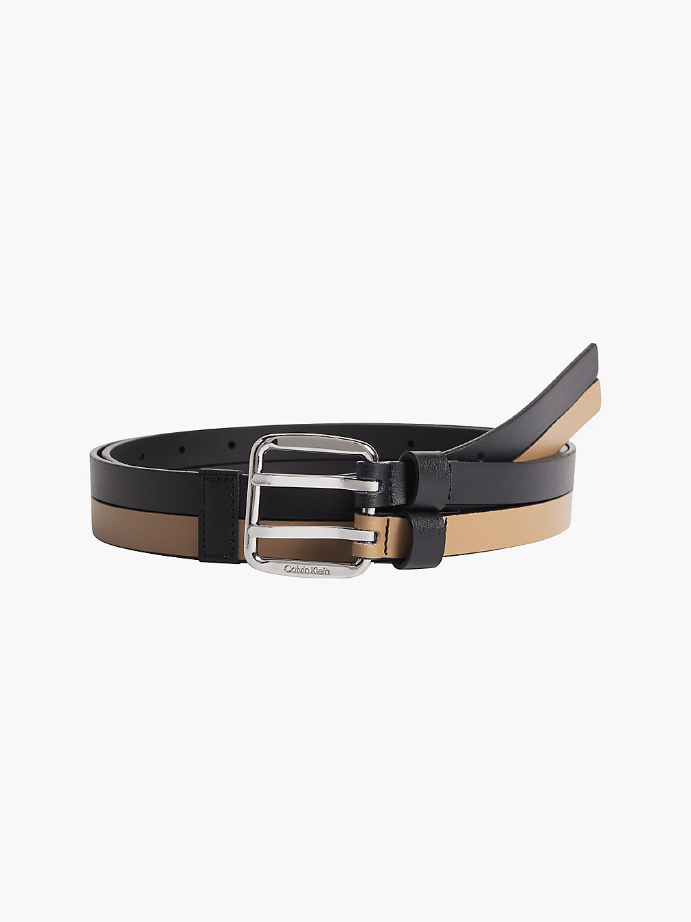 BLACK/SAFARI CANVAS Leather Unisex Double Belt undefined unisex Calvin Klein