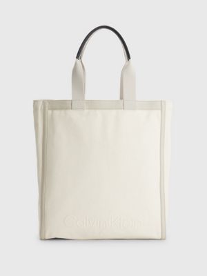 Buy the Calvin Klein White and Beige Canvas Tote Bag