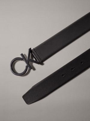 black leather logo belt for men calvin klein