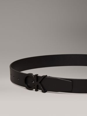 black leather logo belt for men calvin klein