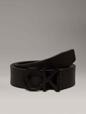 black leather logo belt for men calvin klein