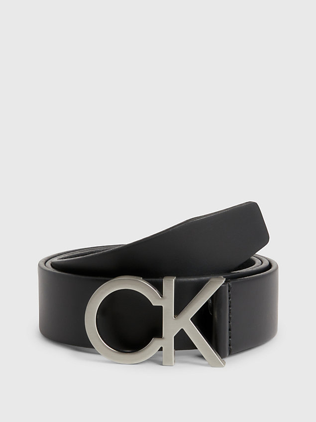 black leather logo belt for men calvin klein