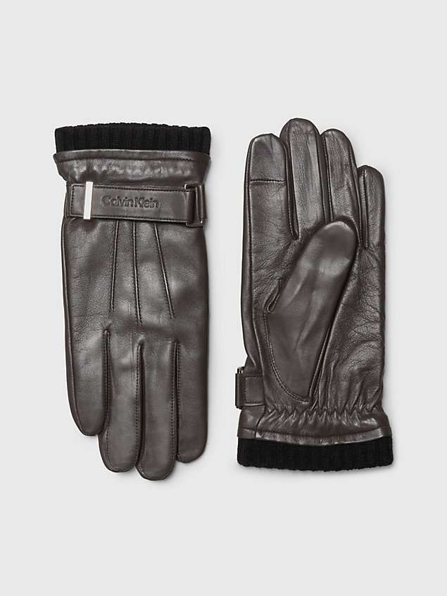 gants en cuir black pour hommes calvin klein