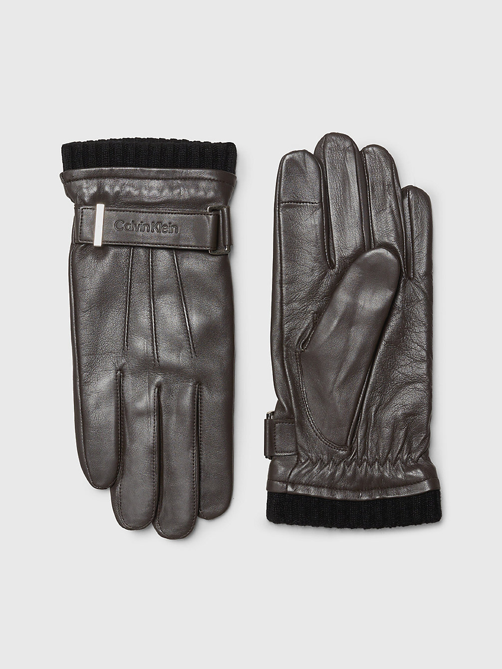 DARK BROWN Leather Gloves undefined men Calvin Klein