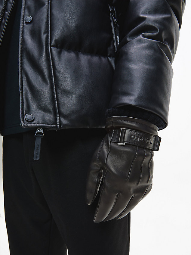 black leather gloves for men calvin klein