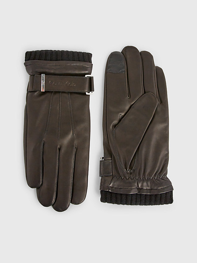 gants en cuir black pour hommes calvin klein