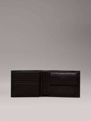 ck black leather rfid trifold wallet for men calvin klein