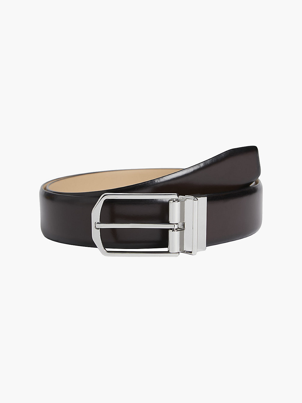DARK BROWN Leather Belt undefined men Calvin Klein