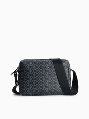 Calvin Klein Refined Monogram Logo Crossbody Bag in Black for Men