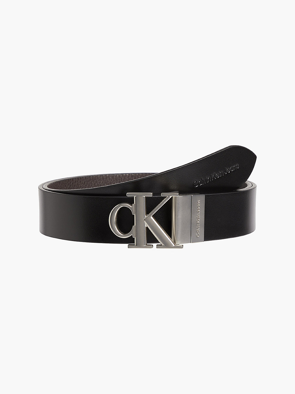 BLACK/BITTER BROWN Reversible Leather Monogram Belt undefined men Calvin Klein