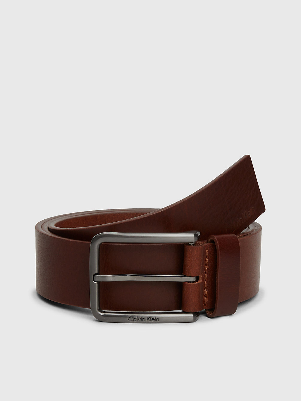 DARK TAN Leather Belt undefined men Calvin Klein