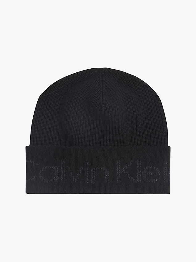black czapka z logo z materiałów z recyklingu dla mężczyźni - calvin klein