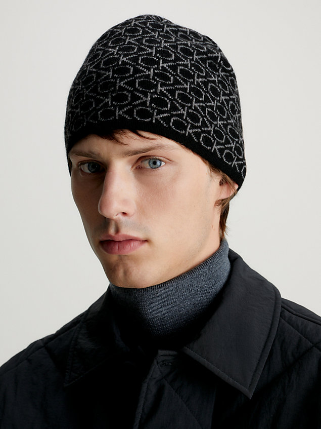 berretto con logo in misto lana black da uomo calvin klein