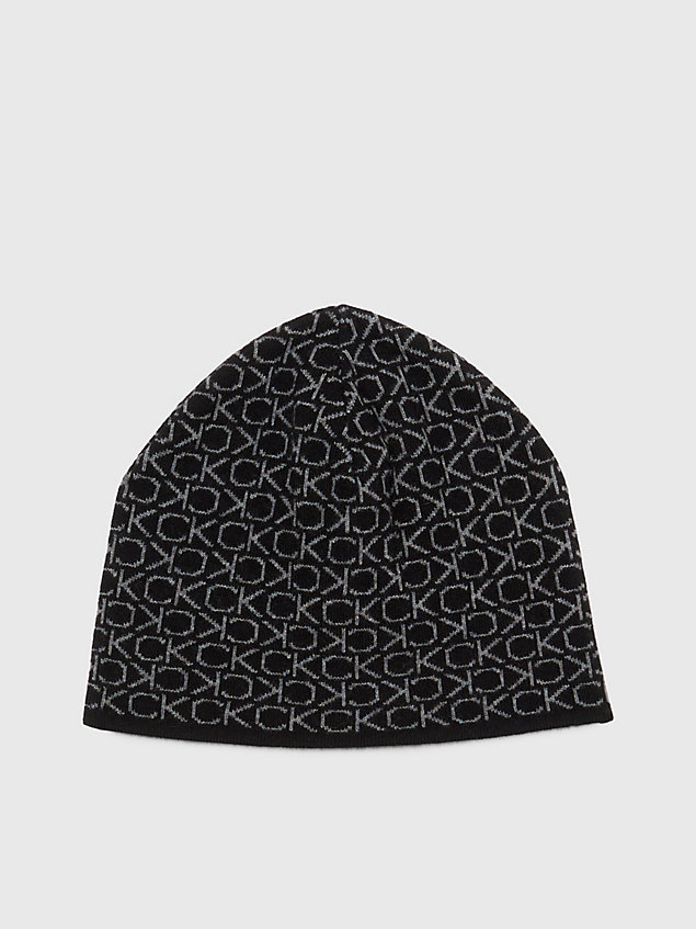 black czapka z logo z mieszanki wełny dla mężczyźni - calvin klein