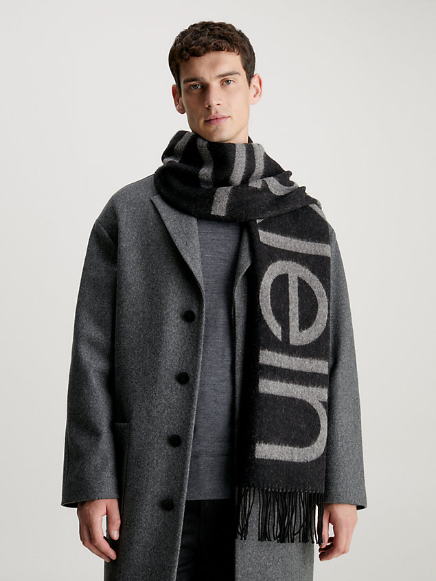 black wool logo jacquard scarf for men calvin klein