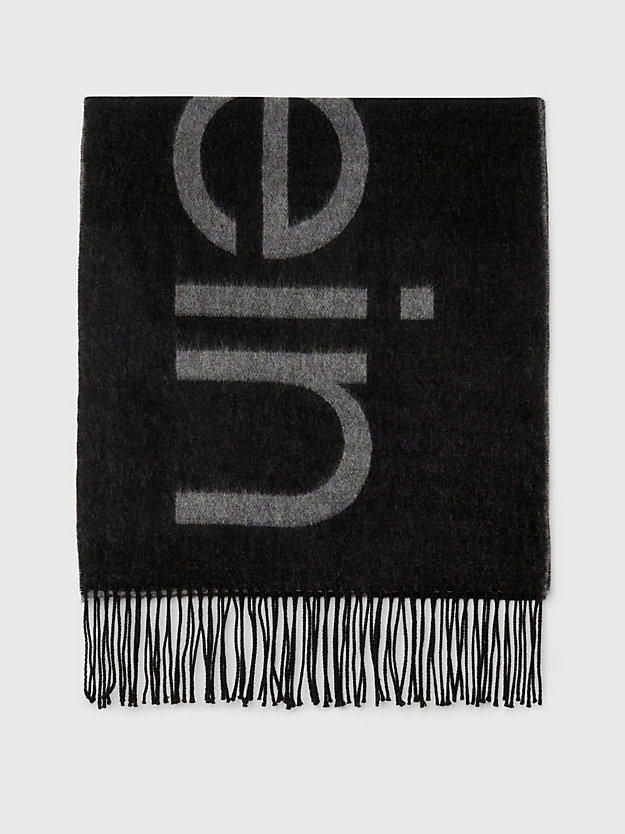 ck black wool logo jacquard scarf for men calvin klein