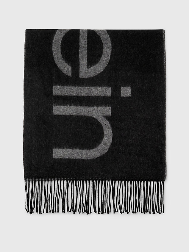 black wollen sjaal van jacquard met logo voor heren - calvin klein