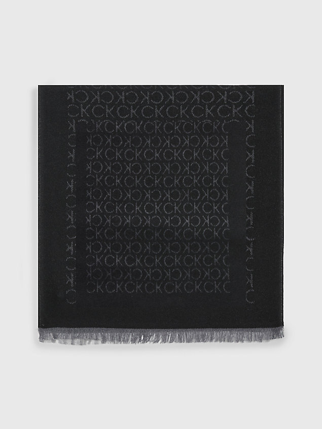 black wool blend logo scarf for men calvin klein