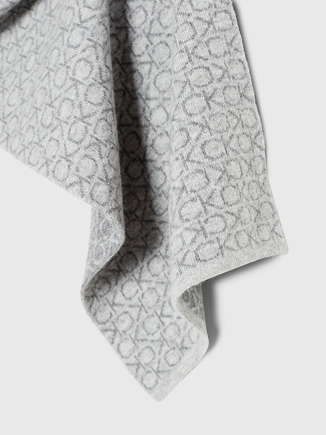 grey szalik z mieszanki wełny z logo dla mężczyźni - calvin klein