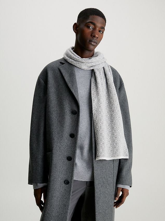 grey wool blend logo scarf for men calvin klein