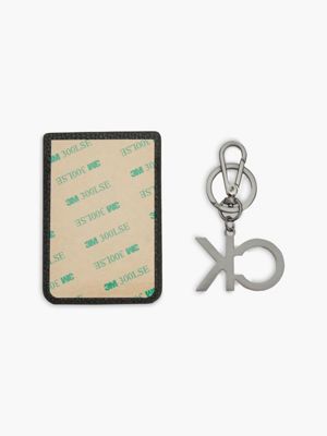 black leather phone cardholder and keyring gift set for men calvin klein