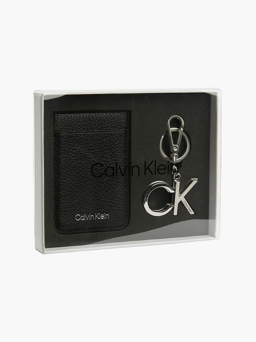CK BLACK Leather Phone Cardholder And Keyring Gift Set undefined men Calvin Klein