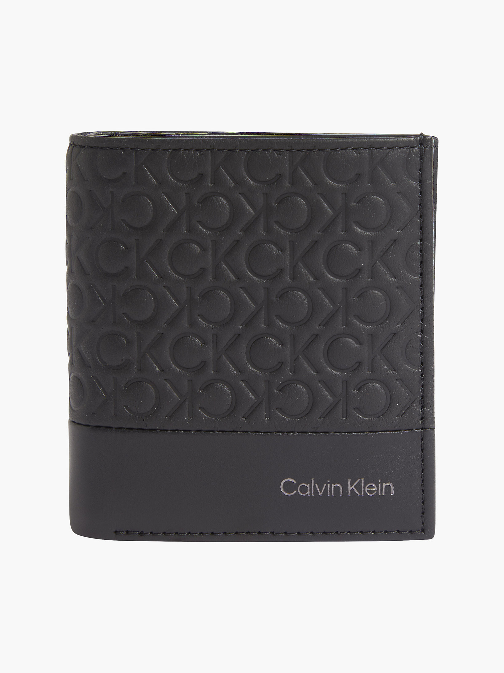 Black Tonal Mono Leather Trifold Wallet undefined men Calvin Klein