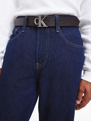 black / bitter brown reversible leather logo belt for men calvin klein jeans