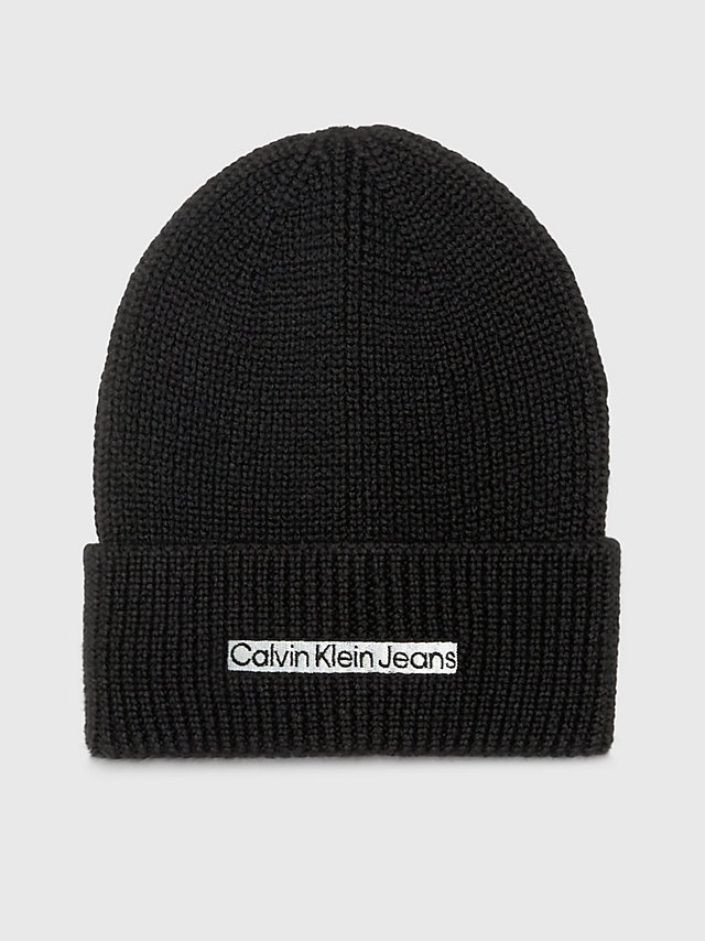 Black Wool Blend Beanie undefined men Calvin Klein