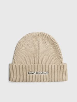 Calvin Klein Allover Monogram Logo Beanie in Brown for Men