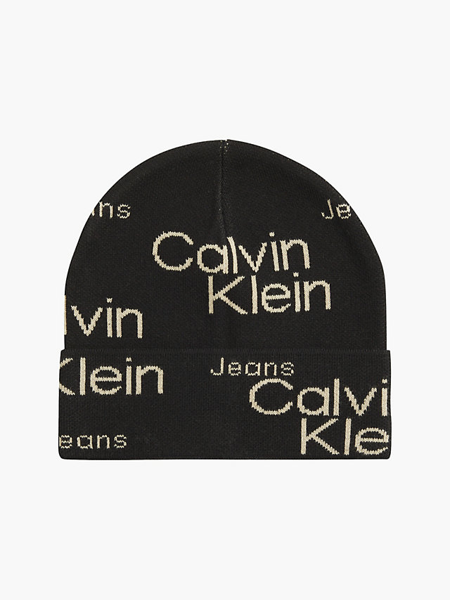 Black Aop Organic Cotton Beanie undefined men Calvin Klein