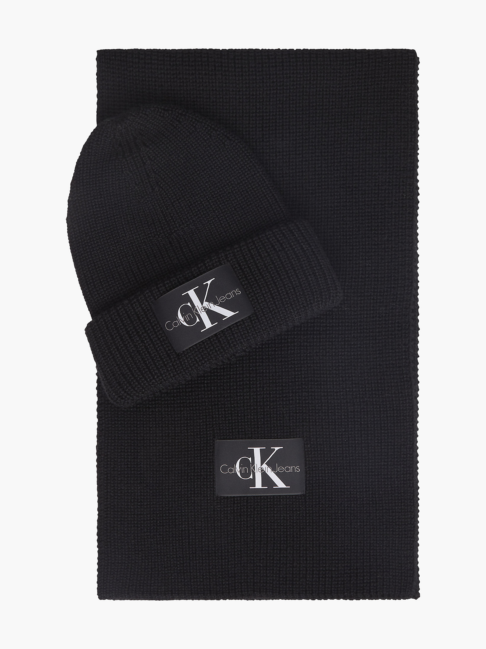 Black Wool Blend Scarf And Beanie Gift Set undefined men Calvin Klein
