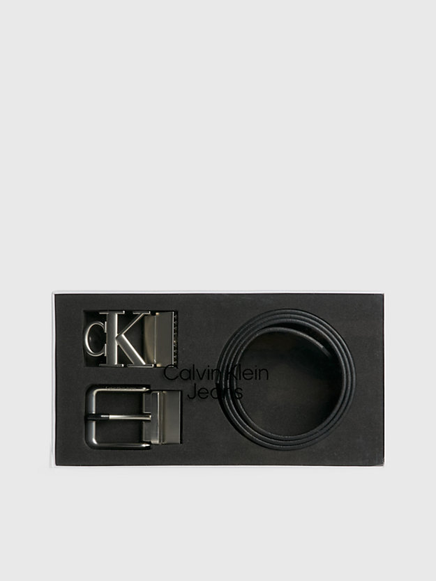 BLACK 2 Buckle Leather Belt Gift Set for men CALVIN KLEIN JEANS