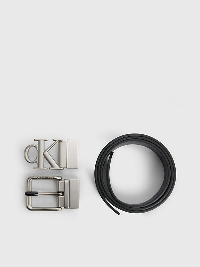 Black 2 Buckle Leather Belt Gift Set undefined men Calvin Klein