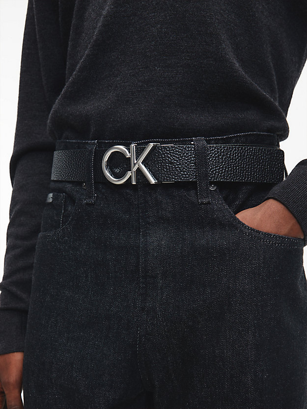 CK BLACK Cinturón de piel con logo de hombre CALVIN KLEIN