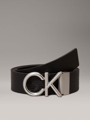 black leather logo belt for men calvin klein