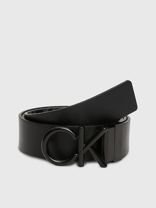 black recycled reversible logo belt for men calvin klein
