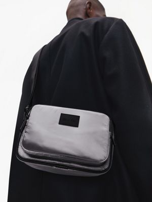 grey metallic crossbody bag for men calvin klein