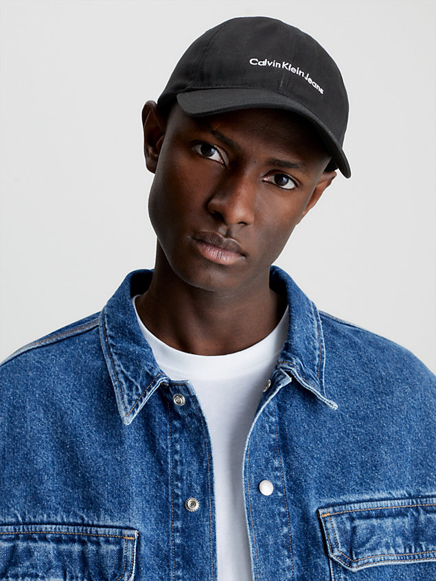 berretto di cotone con logo black da uomo calvin klein jeans