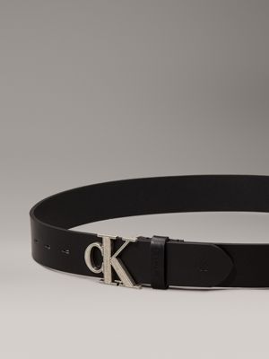 black leather logo belt for men calvin klein jeans