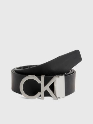 Calvin Klein Retro Monogram Logo Plaque Reversible Belt in Metallic