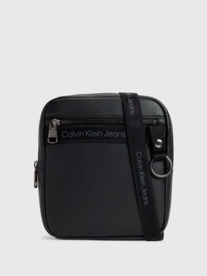 Calvin klein black leather deals crossbody bag