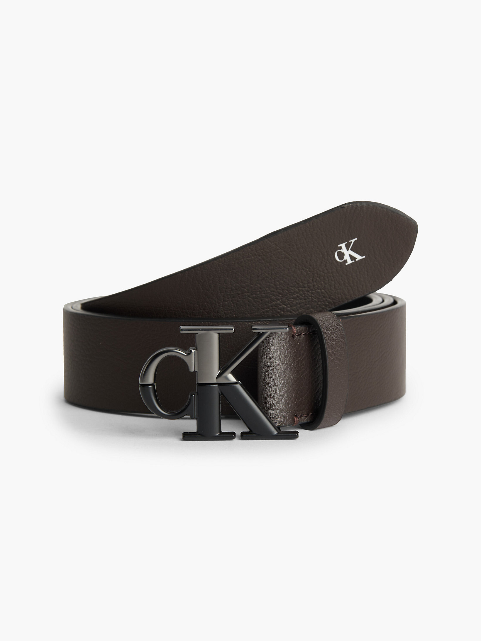 Bitter Brown Leather Logo Belt undefined men Calvin Klein