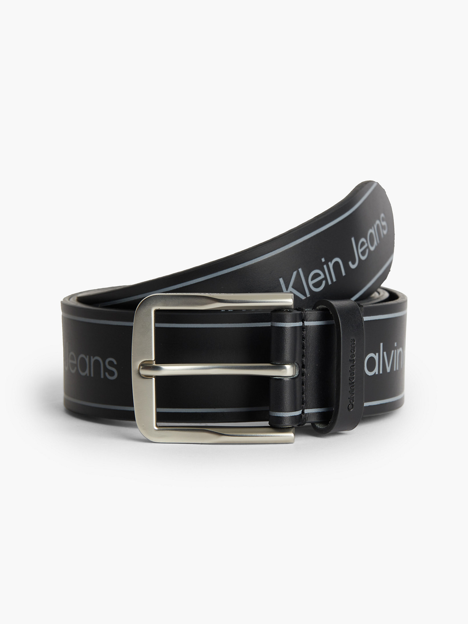 Black Allover Leather Logo Belt undefined men Calvin Klein