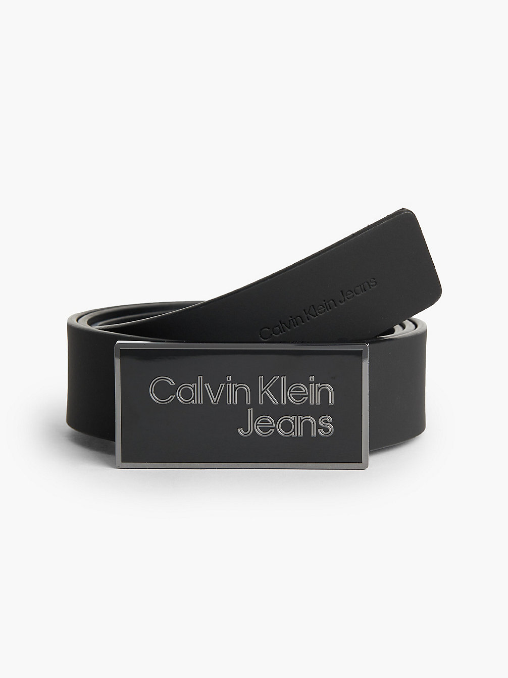 BLACK Leather Plaque Buckle Belt undefined men Calvin Klein