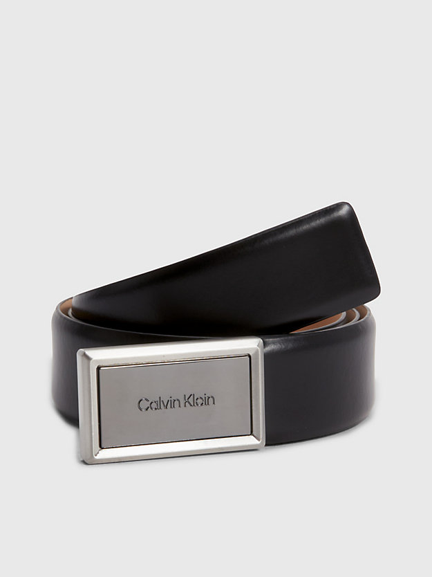 CK BLACK Leather Plaque Buckle Belt for men CALVIN KLEIN