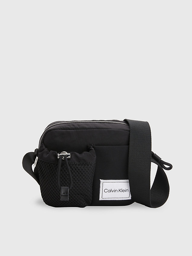 black recycled nylon reporter bag for men calvin klein