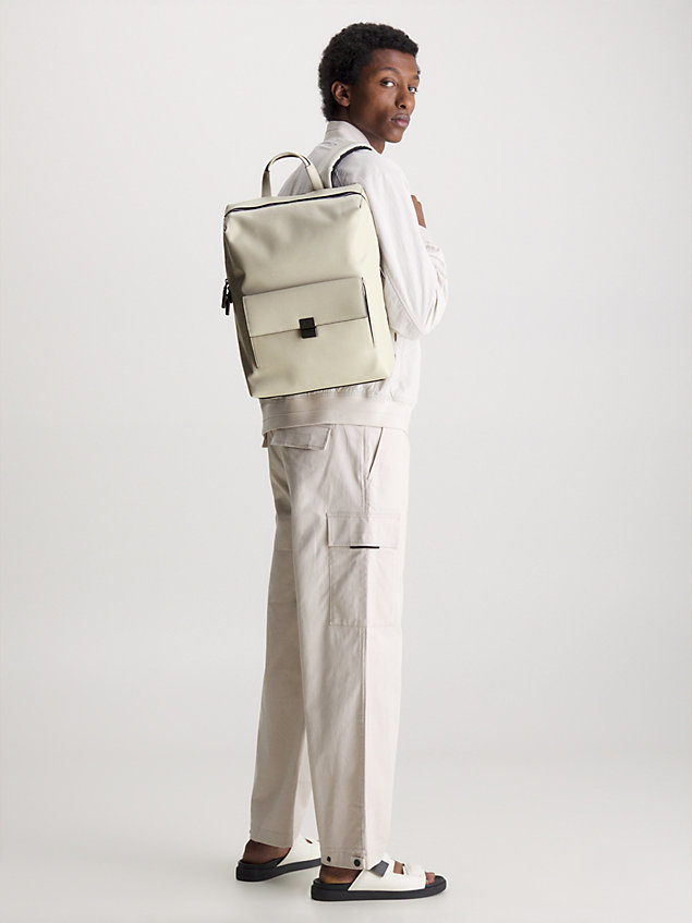 beige recycled square backpack for men calvin klein