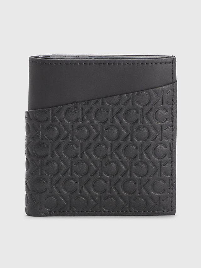 Black Tonal Mono Recycled Leather Rfid Trifold Wallet undefined men Calvin Klein